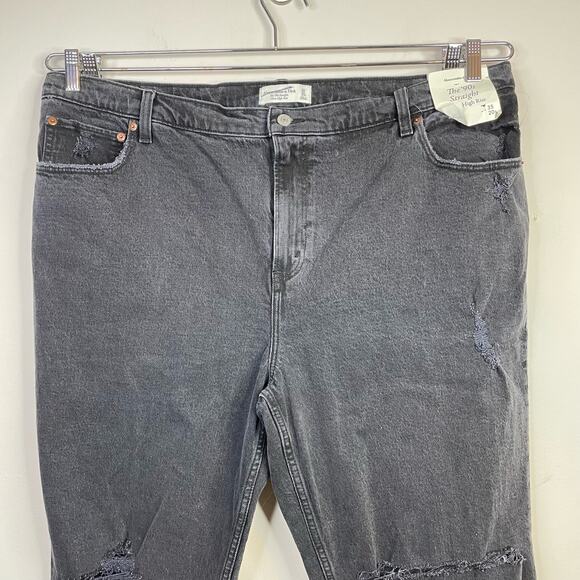 Abercrombie Fitch 90s Straight Ultra High Rise Distressed Black Jeans 35 20 new - Picture 3 of 14